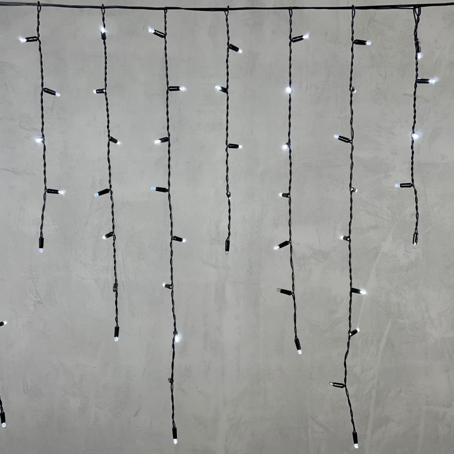 Гирлянда Бахрома с Колпачком 3,2 x 0,9 м Белая с Мерцанием Белого Диода 220В, 168 LED, Провод Черный ПВХ, IP65