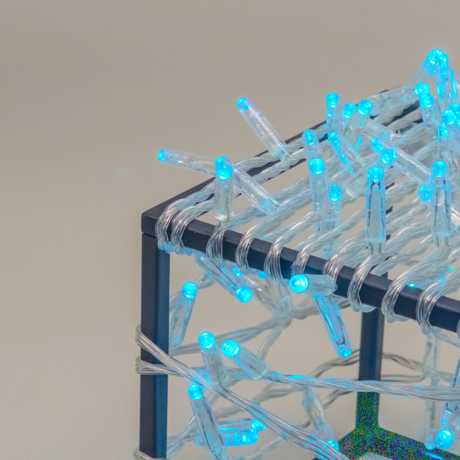 Гирлянда Нить с Колпачком 10м Небесно-Голубая 220В, 100 LED, Провод Прозрачный ПВХ, IP65