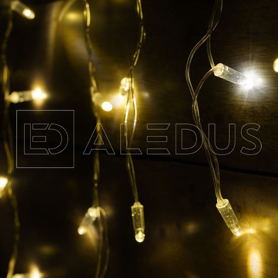 Бахрома (Айсикл) ALEDUS, 220 В, 3x0.5 м, IP65, прозрачный провод, теплый белый, с мерцанием, 114 светодиодов