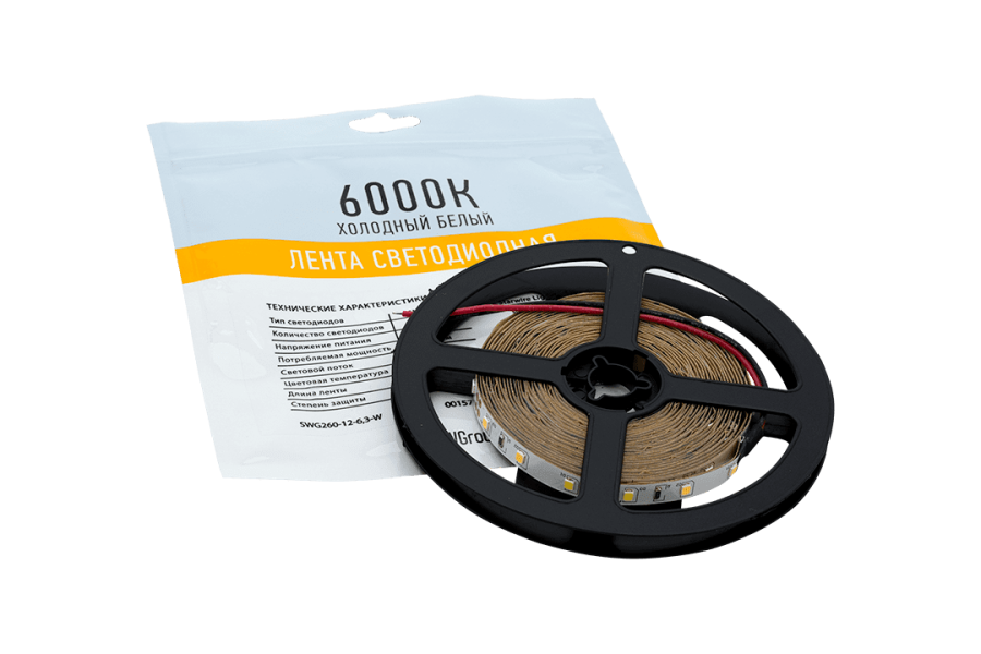 Лента светодиодная SWG SWG260, 6,3 Вт/м, 12В, IP20, холодный белый