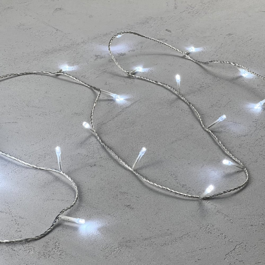 Гирлянда Нить 20м Белая 24В, 200 LED, Провод Прозрачный Силикон, IP65