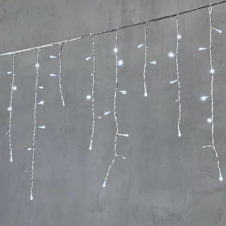Гирлянда Бахрома 4,9 x 0,5 м Белая с Мерцанием Белого Диода 220В, 240 LED, Провод Прозрачный ПВХ, IP54