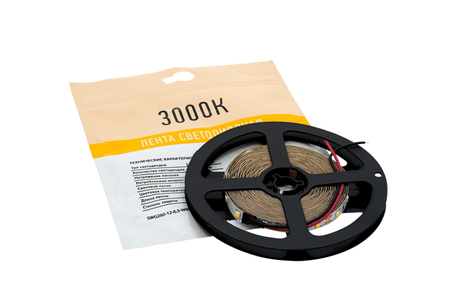 Лента светодиодная SWG SWG260, 6,3 Вт/м, 12В, IP20, теплый белый