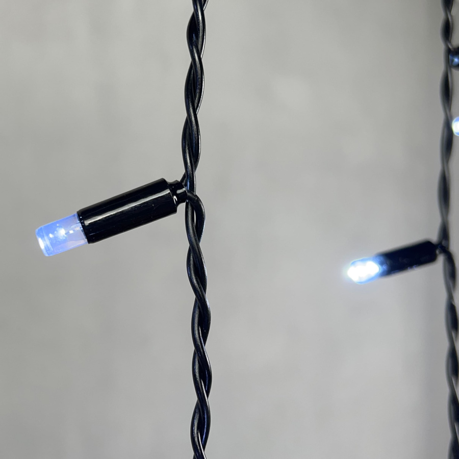 Гирлянда Бахрома с Колпачком 3,1 x 0,5 м Белая с Мерцанием Белого Диода 220В, 120 LED, Провод Черный ПВХ, IP65