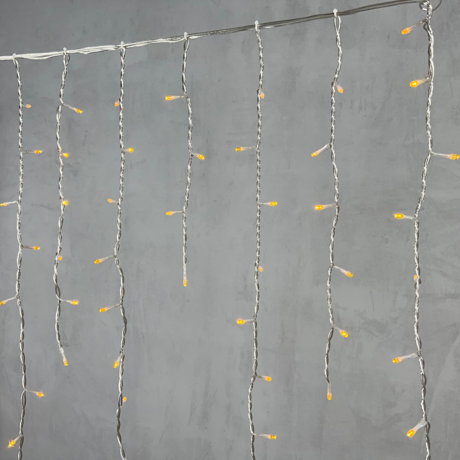 Гирлянда Бахрома 5 x 0,9 м Желтая 220В, 348 LED, Провод Прозрачный Силикон, IP65