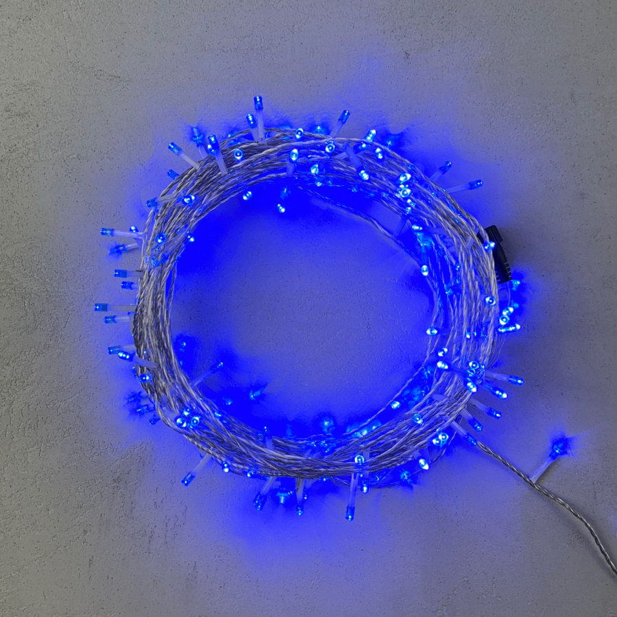 Гирлянда Нить 20м Синяя 24В, 200 LED, Провод Прозрачный Силикон, IP65