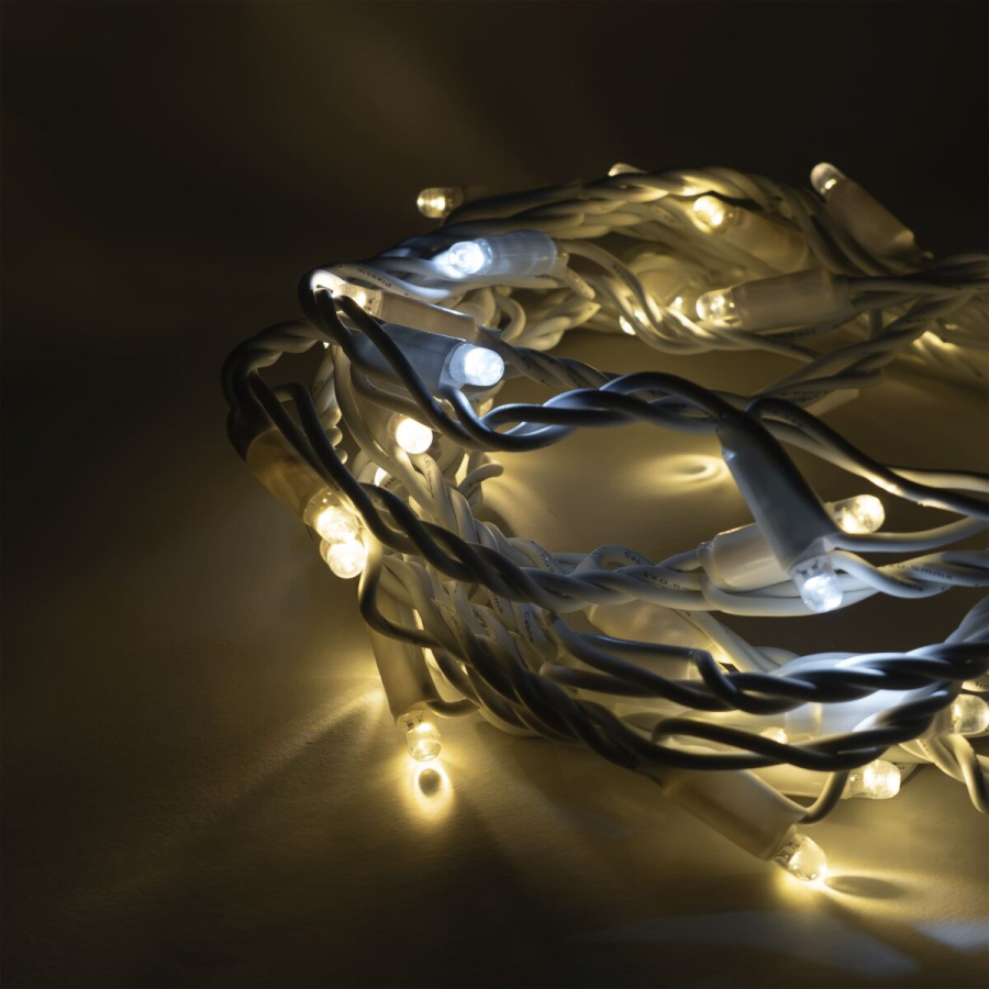 Гирлянда Нить Тверская 5м Тепло-Белая с Контроллером 24В, 54 LED, Провод Белый Каучук, IP65