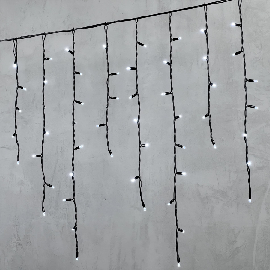Гирлянда Бахрома 3,2 x 0,9 м Белая 220В, 168 LED, Провод Черный Каучук, IP65