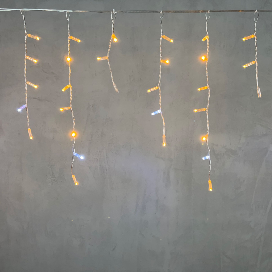 Гирлянда Бахрома с Колпачком 3,1 x 0,5 м Желтая с Мерцанием Белого Диода 200В, 120 LED, Провод Прозрачный ПВХ, IP65