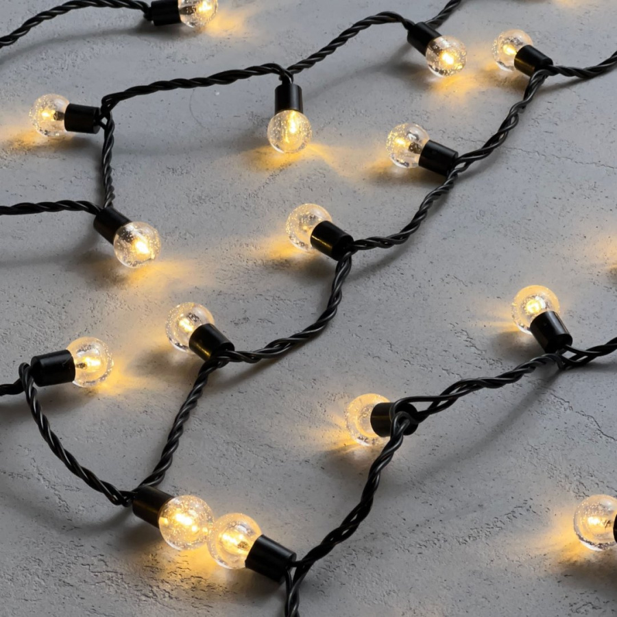 Гирлянда «Шарики» 10м Тепло-Белая 220В, Диаметр Шарика 23мм, 100 LED, Провод Черный ПВХ, IP54