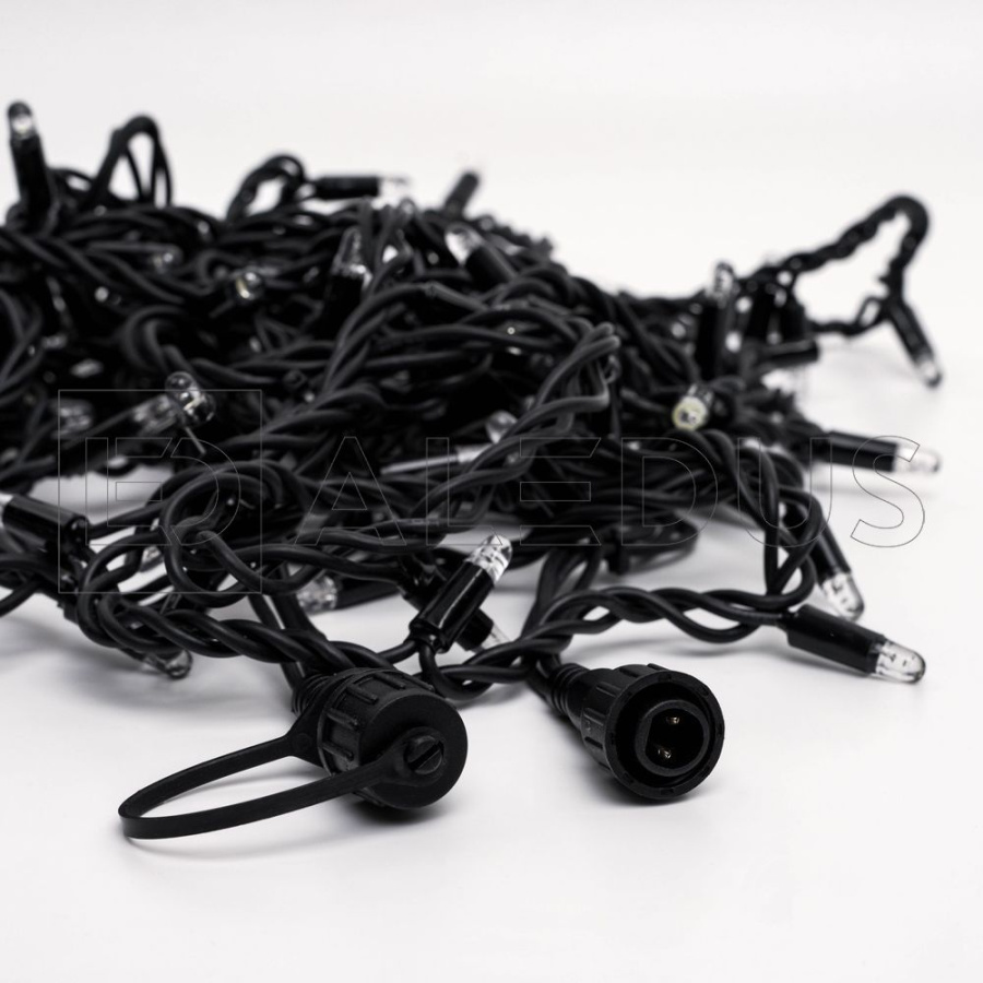 Гирлянда (Нить) ALEDUS, 220 В,  10 м, черный провод, резина, теплый белый, без мерцания