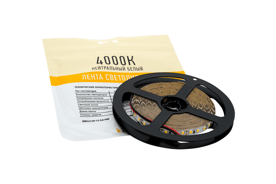 Лента светодиодная SWG SWG2120, 9,6 Вт/м, 12В, нейтральный белый