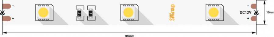 Лента светодиодная SWG SWG530, 7,2 Вт/м, 12В, IP20, теплый белый