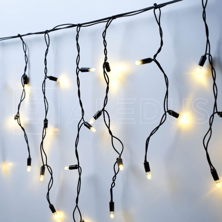 Бахрома (Айсикл) ALEDUS, 220 В, 3x0.5 м, IP65, черный провод, теплый белый, с мерцанием, 114 светодиодов