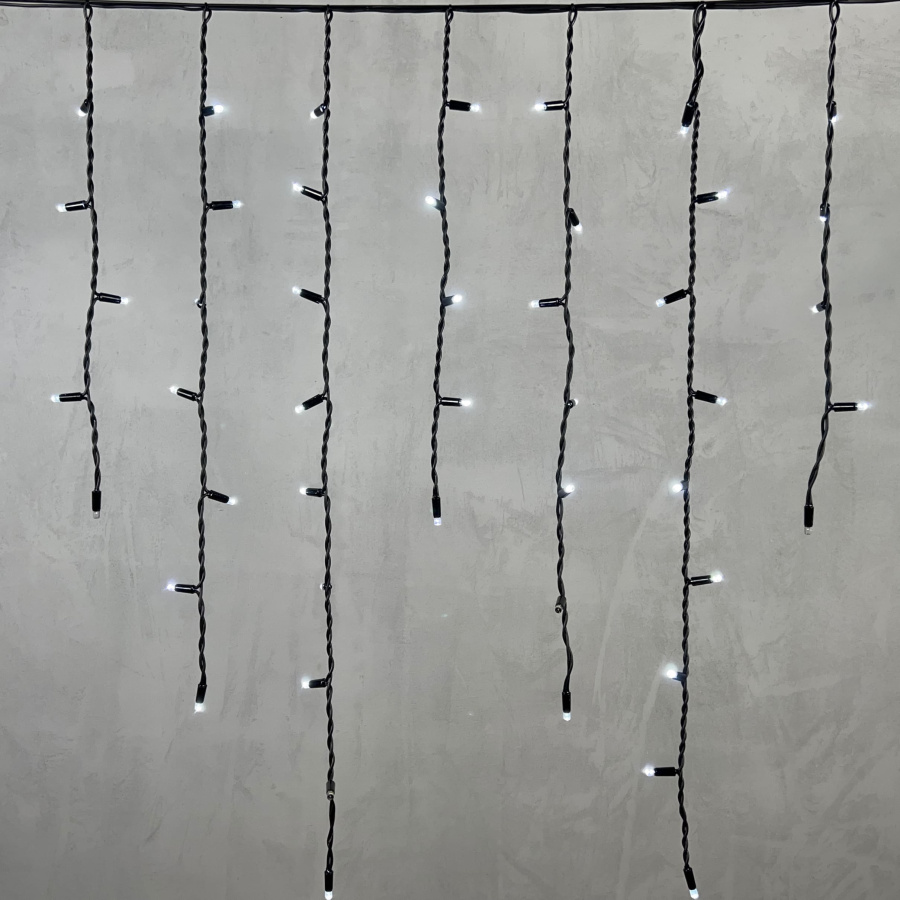 Гирлянда Бахрома 3,2 x 0,9 м Белая с Мерцанием Белого Диода 220В, 168 LED, Провод Черный Каучук, IP65
