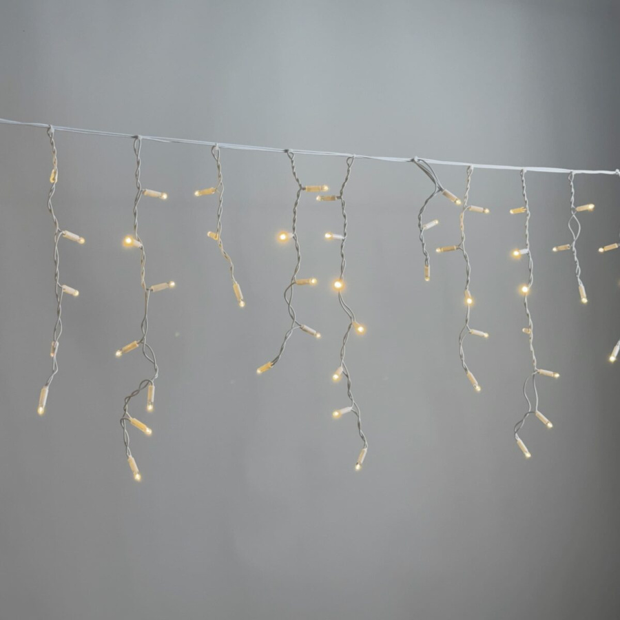 Гирлянда Бахрома 3,1 x 0,5 м Тепло-Белая 220В, 120 LED, Провод Белый Каучук 2,3мм, IP65