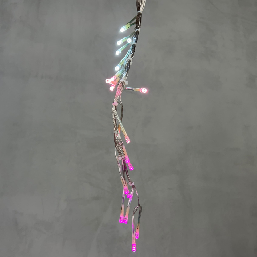 Гирлянда Бахрома с Эффектом Бегущий Огонь 1,75 x 0,4 м Бело-Розовая 24В, 320 LED, Провод Прозрачный Силикон, IP65