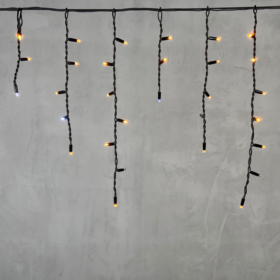 Гирлянда Бахрома 3,1 x 0,5 м Жёлтая с Мерцанием Белого Диода 220В, 120 LED, Провод Черный Каучук, IP65