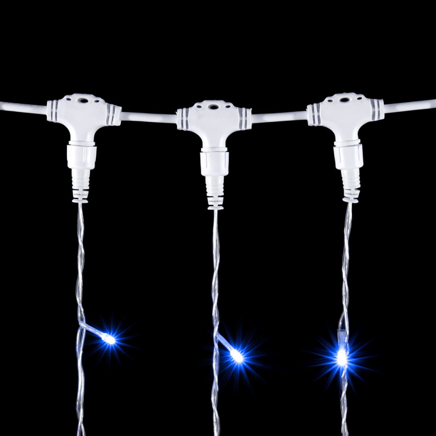 Гирлянда Занавес 2 x 2 м Синий с Мерцанием Белого Диода 220В, 400 LED, Провод Прозрачный ПВХ, IP54