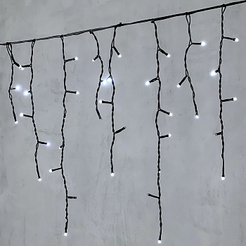 Гирлянда Бахрома 3,1 x 0,5 м Белая с Мерцанием Белого Диода 220В, 150 LED, Провод Черный ПВХ, IP54