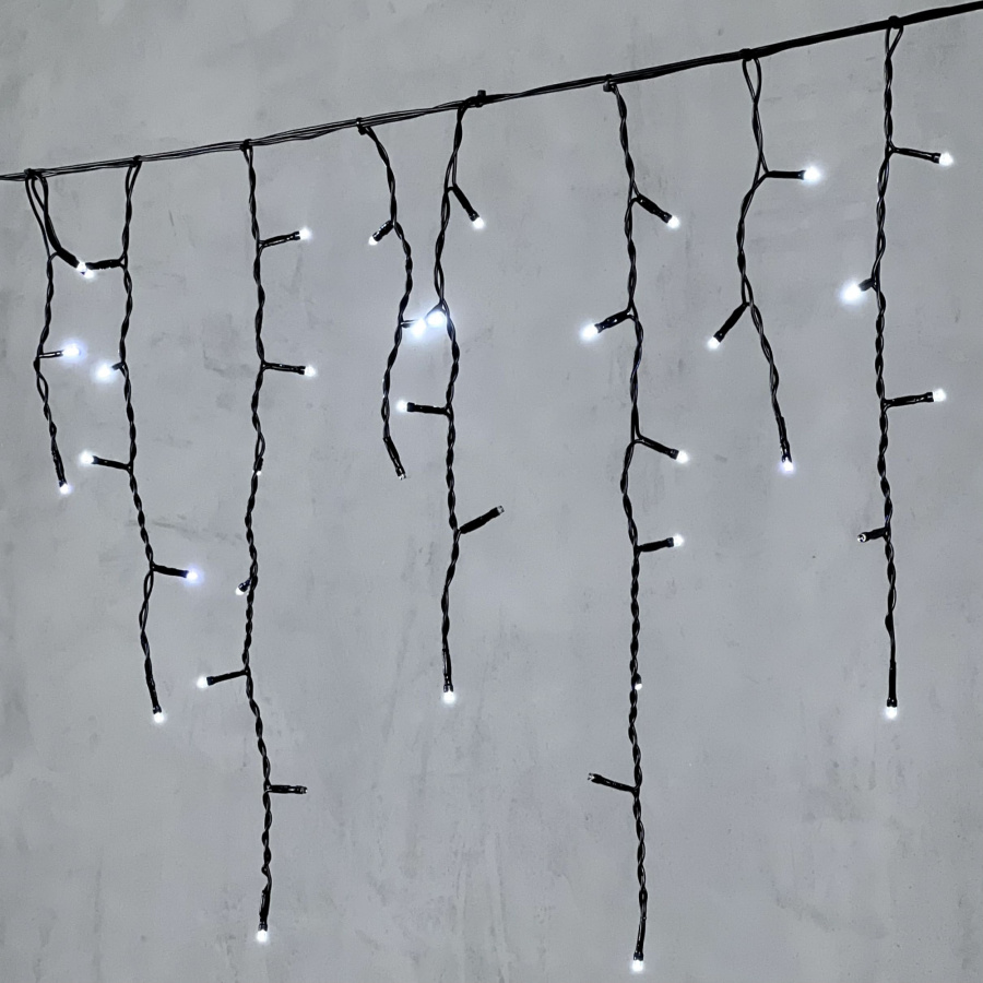 Гирлянда Бахрома 3,1 x 0,5 м Белая с Мерцанием Белого Диода 220В, 150 LED, Провод Черный ПВХ, IP54