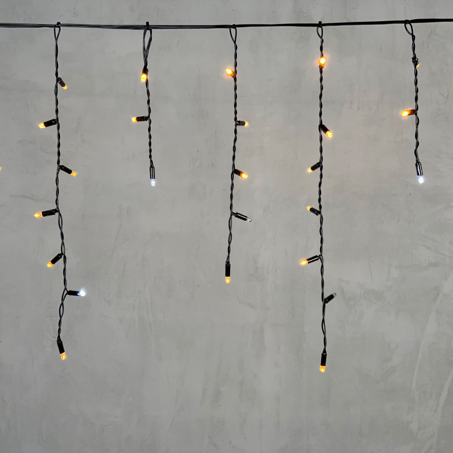 Гирлянда Бахрома с Колпачком 3,1 x 0,5 м Жёлтая с Мерцанием Белого Диода 220В, 120 LED, Провод Черный ПВХ, IP65