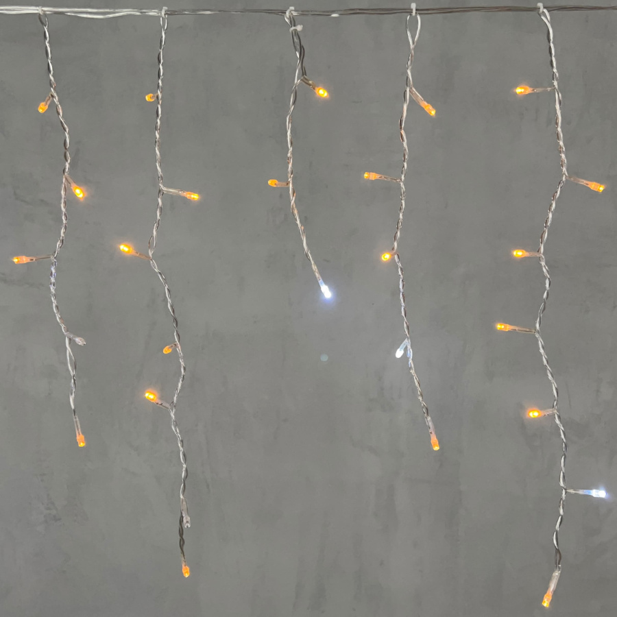 Гирлянда Бахрома 4,9 x 0,5 м Желтая с Мерцанием Белого Диода 220В, 240 LED, Провод Прозрачный ПВХ, IP54