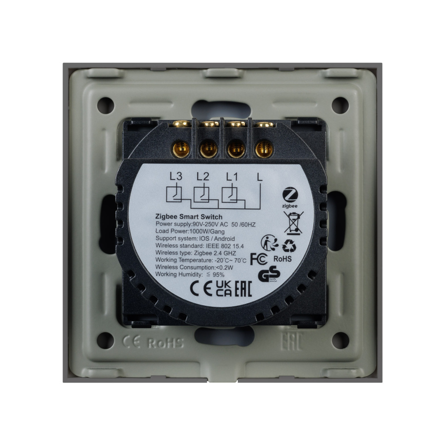Выключатель сенсорный SWT-OMALI-S03-ZB-GR (250V, 10A, Zigbee) (Arlight, Стекло)