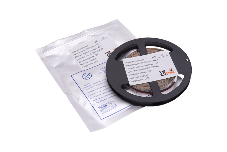 Лента светодиодная SWG SWG260, 4,8 Вт/м, 12В, IP20, теплый белый