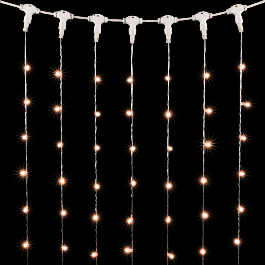 Гирлянда Занавес с Колпачком 2 x 3 м Экстра Тепло-Белый 220В, 600 LED, Провод Прозрачный ПВХ, IP65
