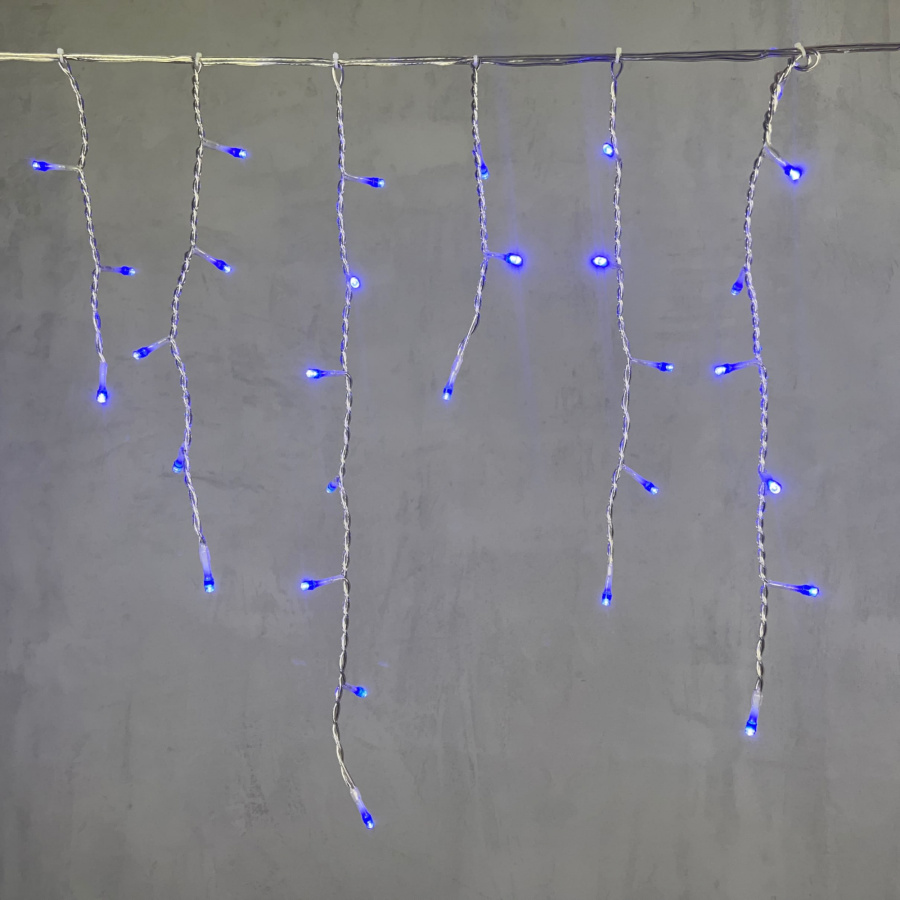 Гирлянда Бахрома 3 x 0,5 м Синяя 220В, 150 LED, Провод Прозрачный Силикон, IP65