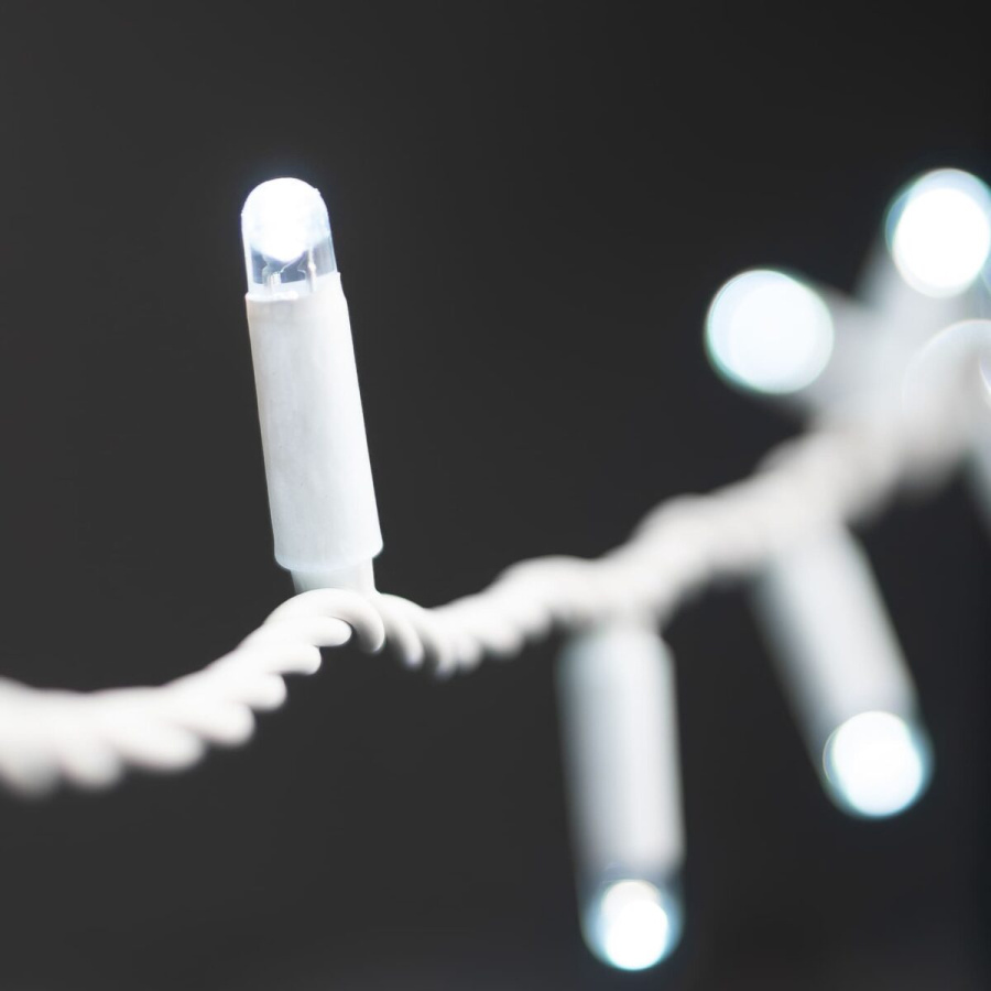 Гирлянда Нить 10м Белая 24В, 100 LED, Провод Белая Резина 2,3мм, IP65