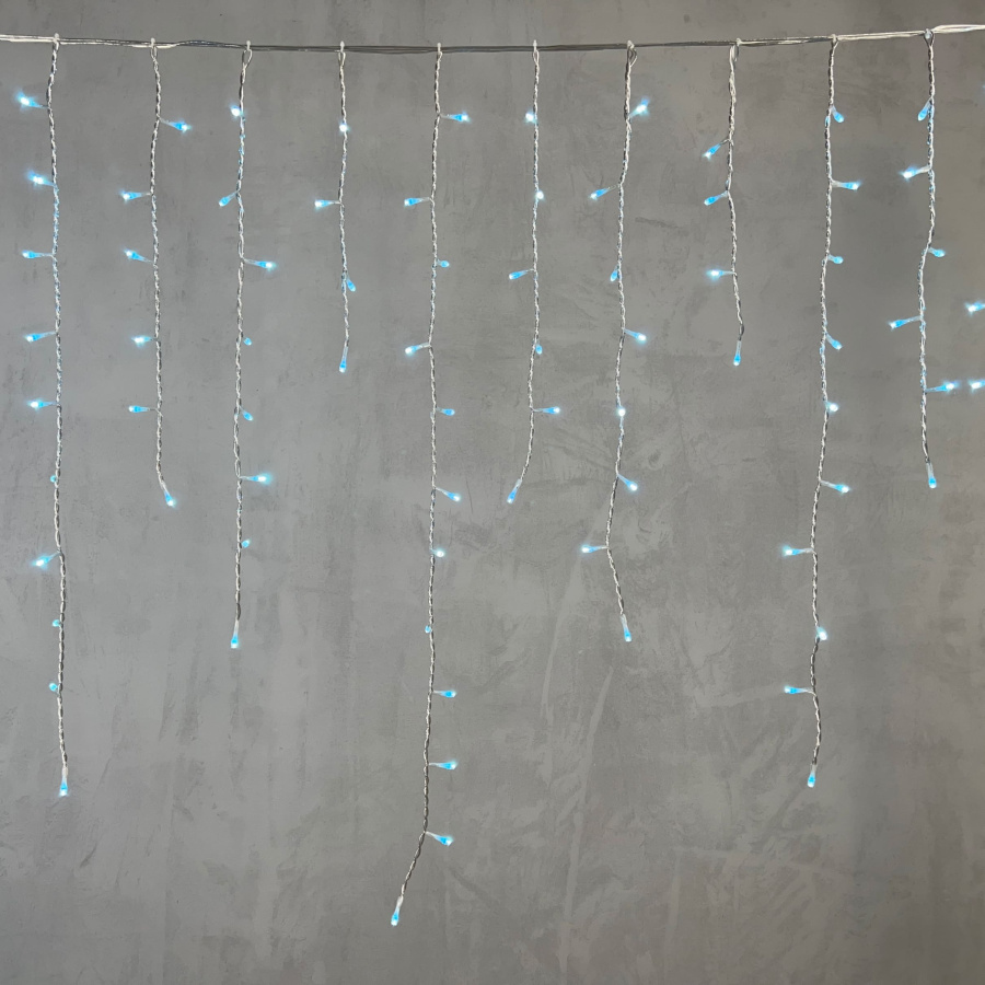 Гирлянда Бахрома 5 x 0,9 м Небесно-Голубая 220В, 348 LED, Провод Прозрачный Силикон, IP65