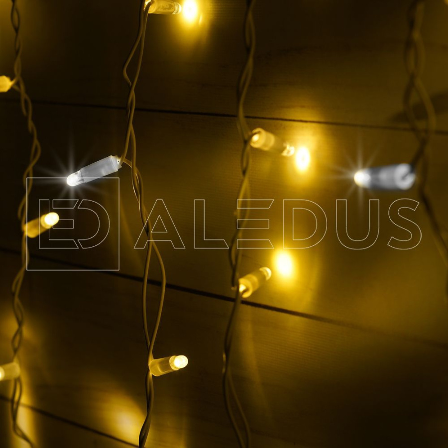 Бахрома (Айсикл) ALEDUS, 220 В, 3x0.9 м, IP65, белый провод, теплый белый, с мерцанием, 144 светодиода