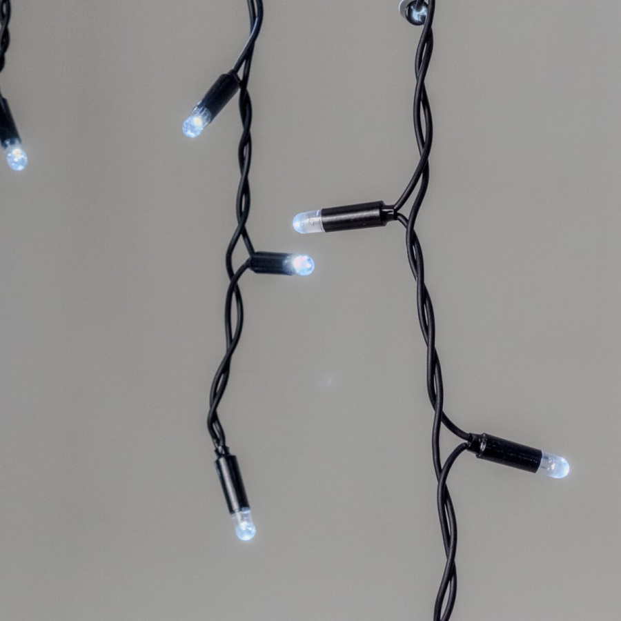 Гирлянда Бахрома 3,1 x 0,5 м Белая с Мерцанием Белого Диода 220В, 120 LED, Провод Черный Каучук 2,3мм, IP65