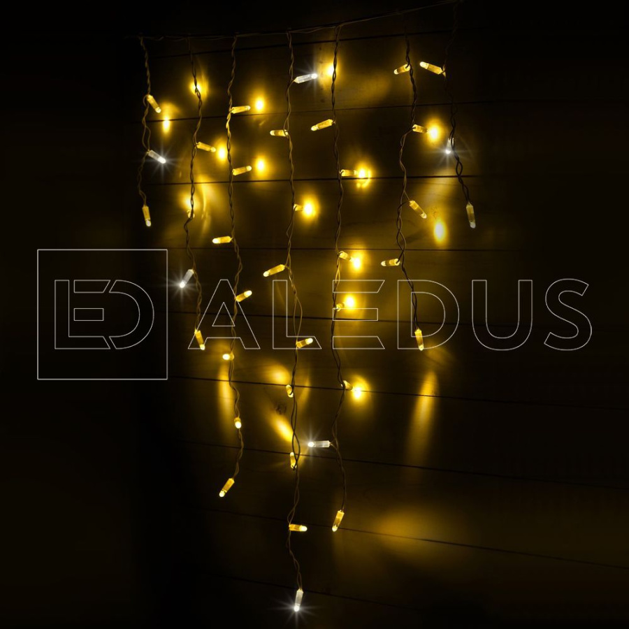 Бахрома (Айсикл) ALEDUS, 220 В, 3x0.9 м, IP65, белый провод, теплый белый, с мерцанием, 144 светодиода