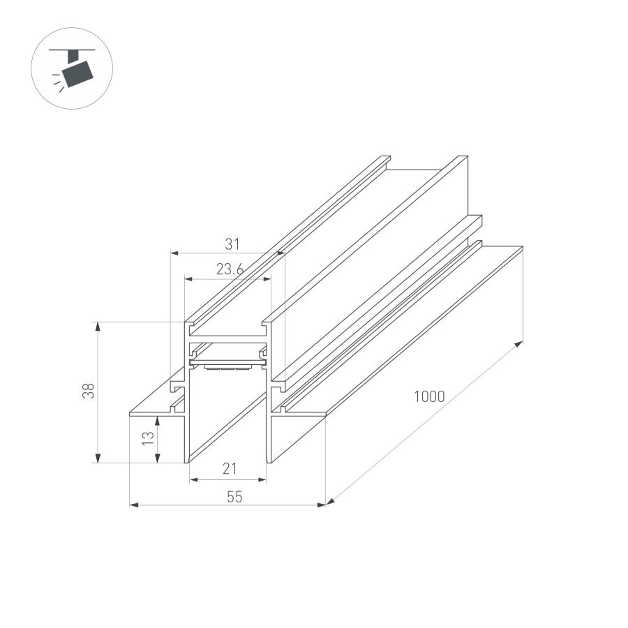 Трек встраиваемый MAG-TRACK-2538-FDW-1000 (BK) (Arlight, IP20 Металл, 5 лет)