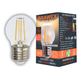 Светодиодная (LED) лампа BRAWEX ФИЛАМЕНТ 9Вт мягкий свет G45 Е27