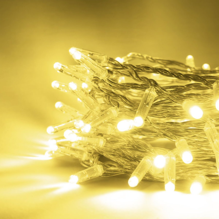 Гирлянда Нить с Колпачком 10м Шампань 220В, 100 LED, Провод Прозрачный ПВХ, IP65