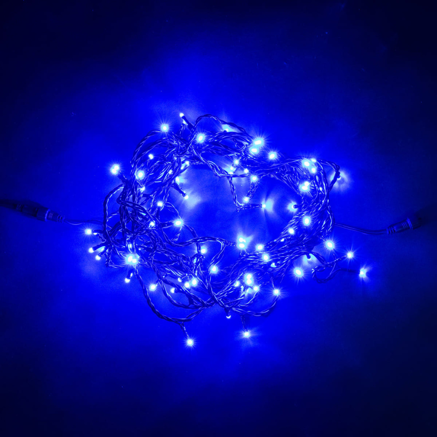 Гирлянда Нить 10м Синяя 24В, 100 LED, Провод Черный ПВХ, IP54