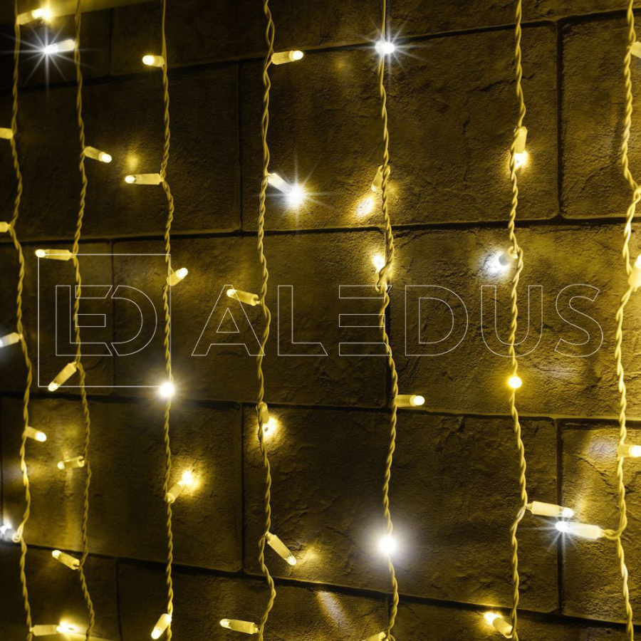 Занавес ALEDUS, 220 В  2x3 м, белый провод, ПВХ, теплый белый, с мерцанием