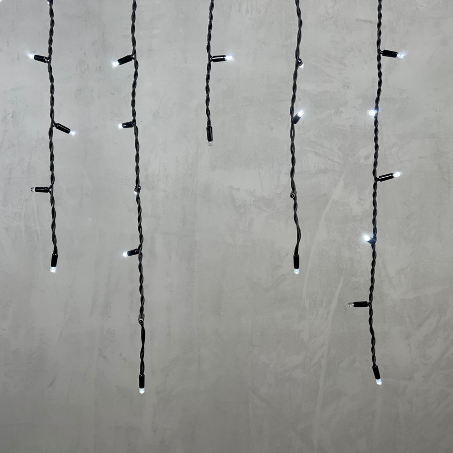 Гирлянда Бахрома 3,2 x 0,9 м Белая с Мерцанием Белого Диода 220В, 168 LED, Провод Черный Каучук, IP65