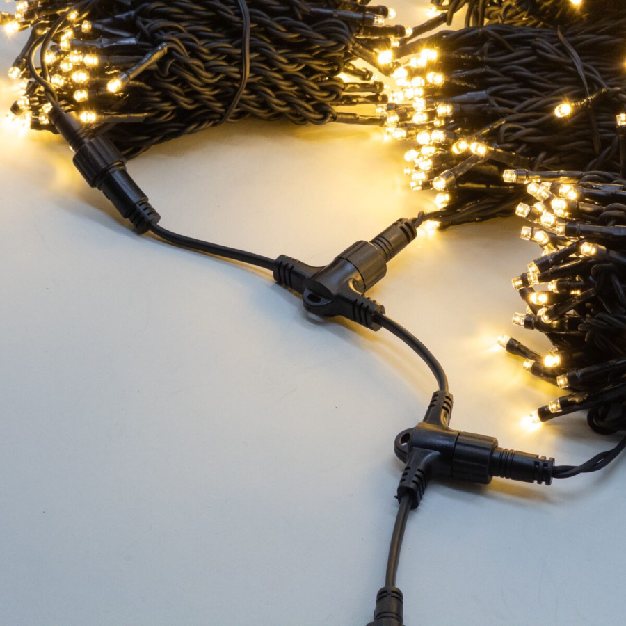 Комплект 3 Тепло-Белых Нити по 20м, 600 LED, Провод Черный Каучук 2,3мм, IP54