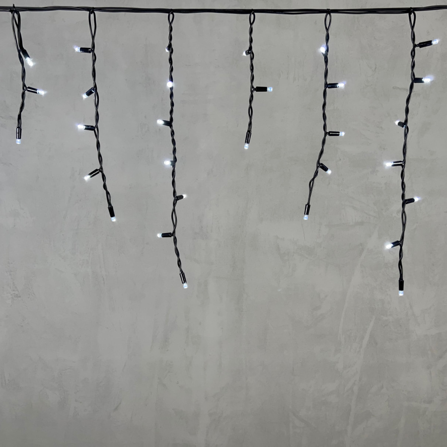 Гирлянда Бахрома 3,1 x 0,5 м Белая 220В, 120 LED, Провод Черный Каучук, IP65