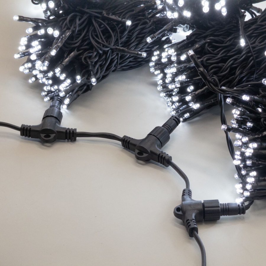 Комплект 3 Белых Нити по 20м, 600 LED, Провод Черный Каучук 2,3мм, IP54