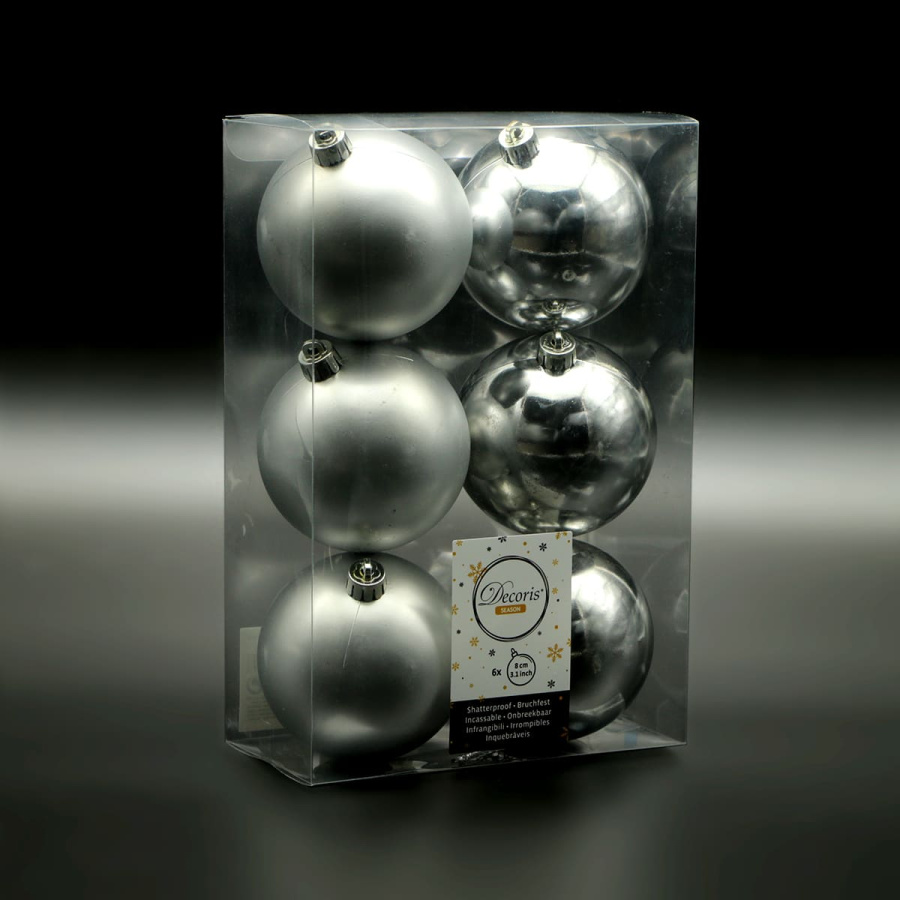 Набор Елочных Шаров 6 шт Серебрянные, Ø8 см