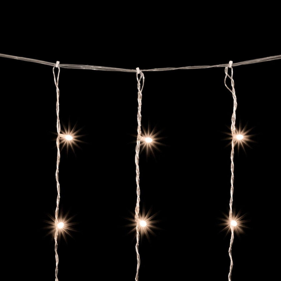 Гирлянда Занавес Облегченный 2 x 3 м Тепло-Белый с Мерцанием Белого Диода 220В, 600 LED, Провод Прозрачный ПВХ, IP54