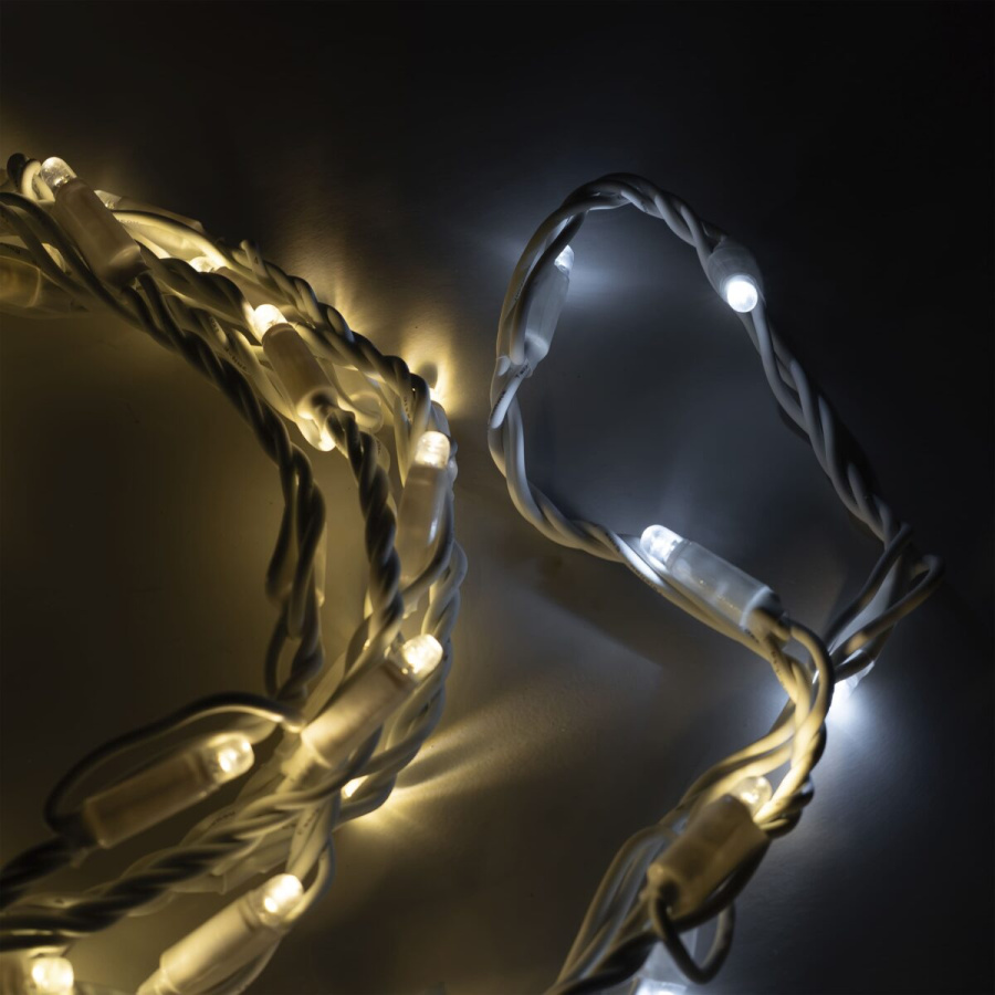 Гирлянда Нить Тверская 5м Тепло-Белая с Контроллером 24В, 54 LED, Провод Белый Каучук, IP65