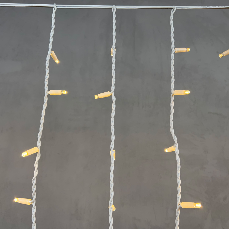 Гирлянда Бахрома 3,2 x 0,9 м Тепло-Белая 220В, 168 LED, Провод Белый Каучук, IP65