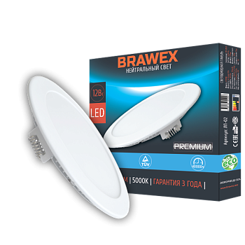 Потолочный светодиодный светильник (LED) BRAWEX 12Вт яркий свет LP12RN